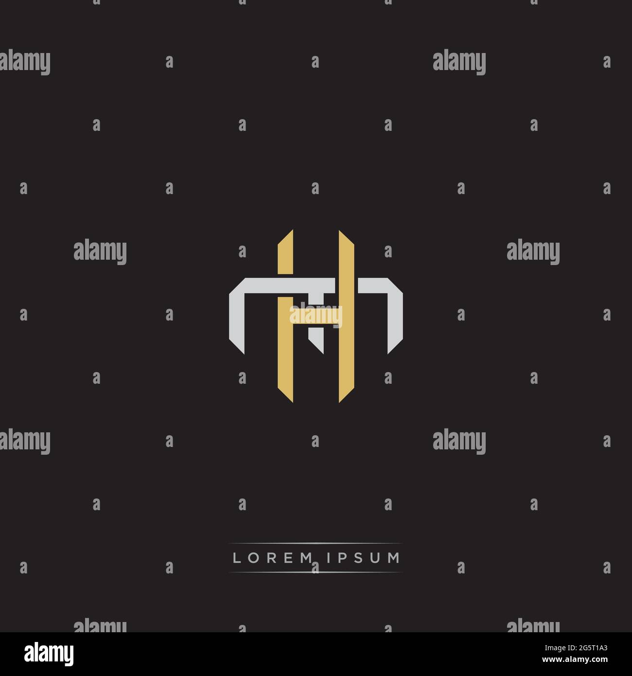 Initial letter overlapping interlock logo monogram line art style isolated on black background template Stock Vector