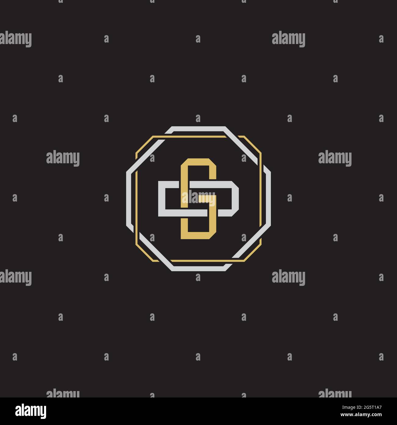Initial letter overlapping interlock logo monogram line art style isolated on black background template Stock Vector