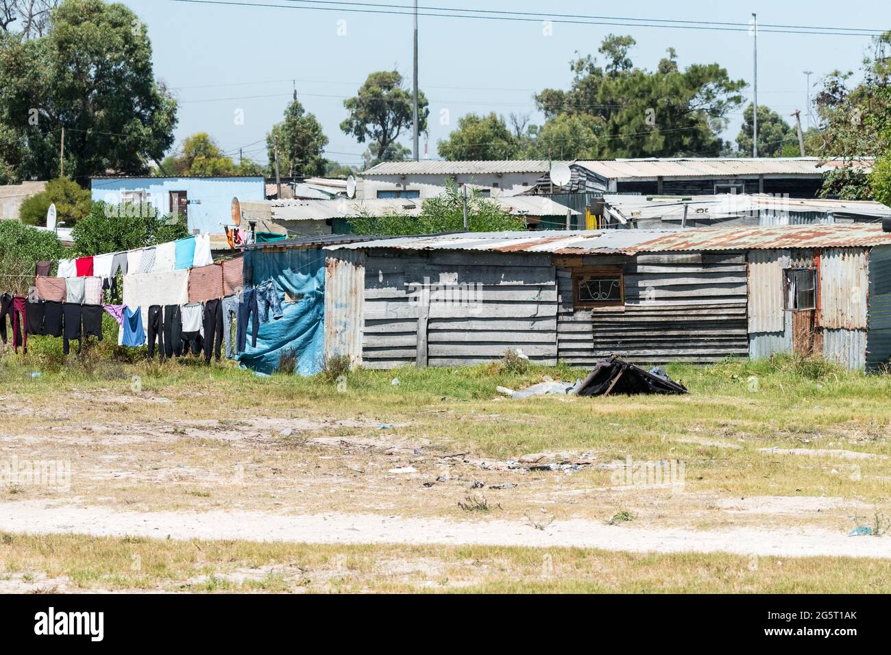 tin shacks in an African township of Cape Town, South Africa concept poverty, hardship in a third world country Stock Photo
