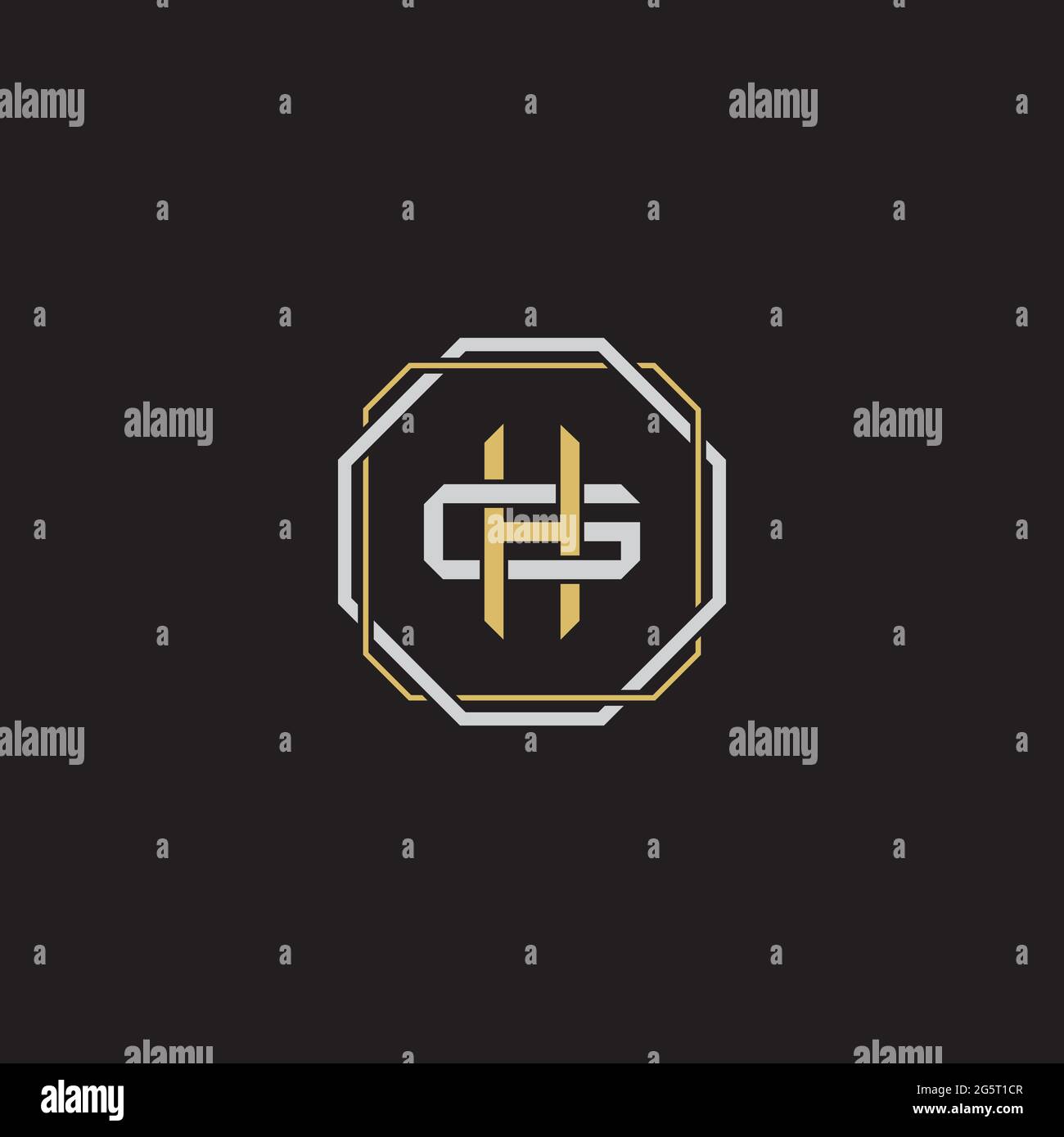 Initial letter overlapping interlock logo monogram line art style isolated on black background template Stock Vector