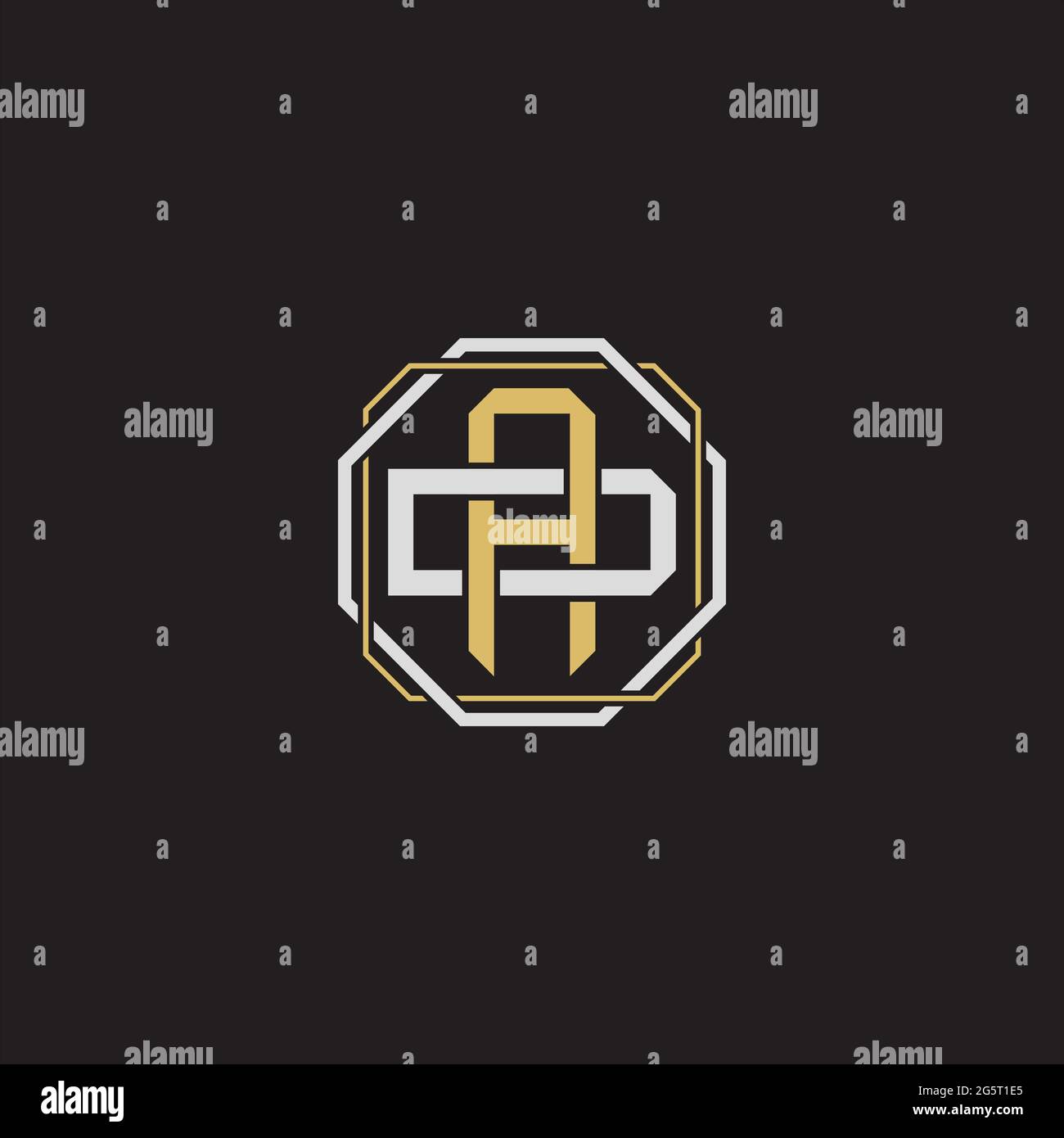 Initial letter overlapping interlock logo monogram line art style isolated on black background template Stock Vector