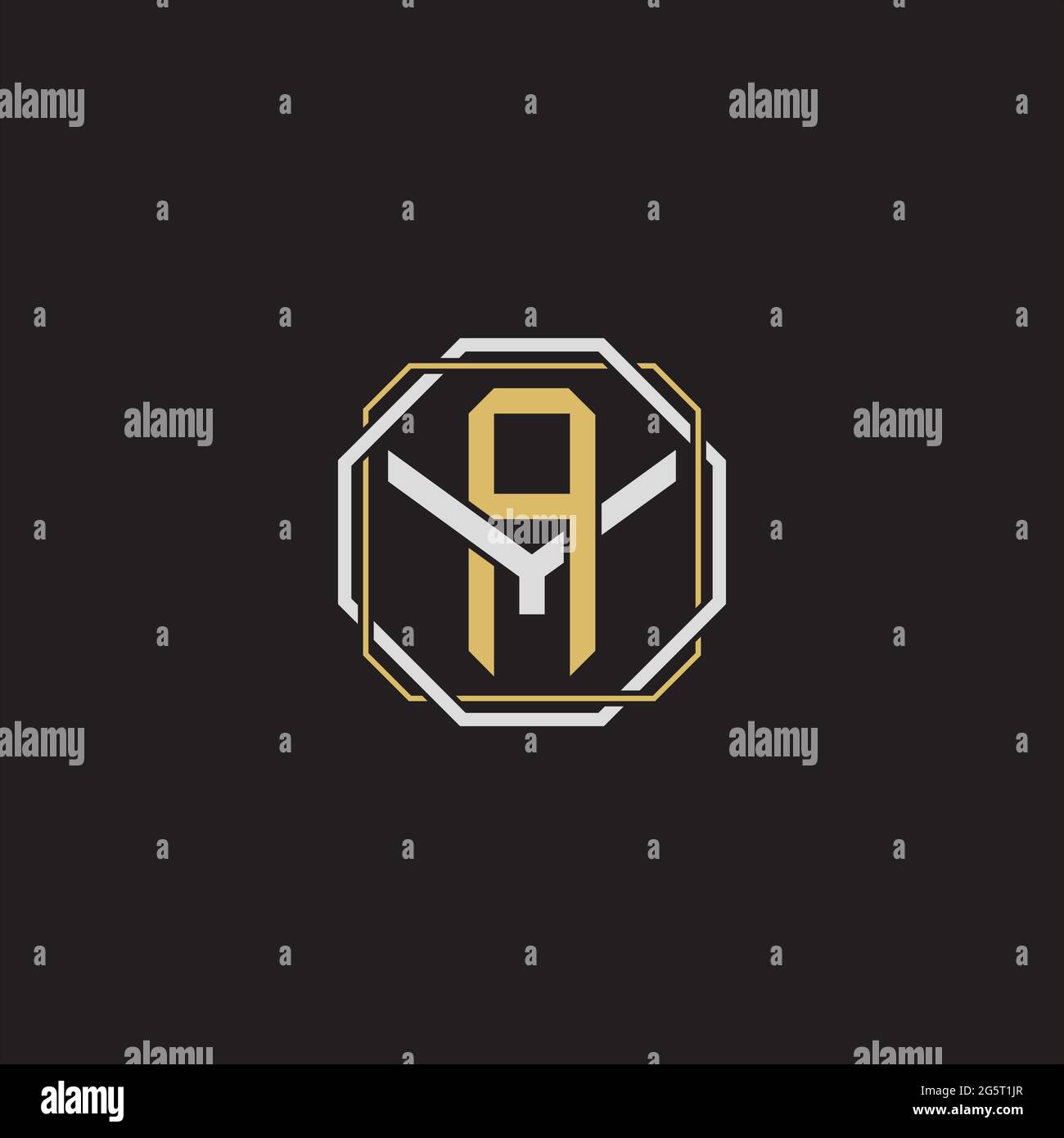 Initial letter overlapping interlock logo monogram line art style isolated on black background template Stock Vector