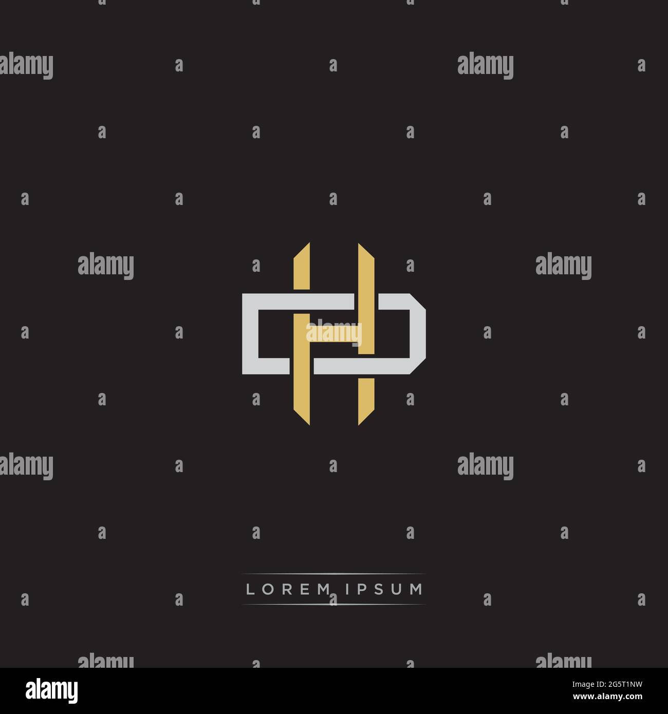 Initial letter overlapping interlock logo monogram line art style isolated on black background template Stock Vector