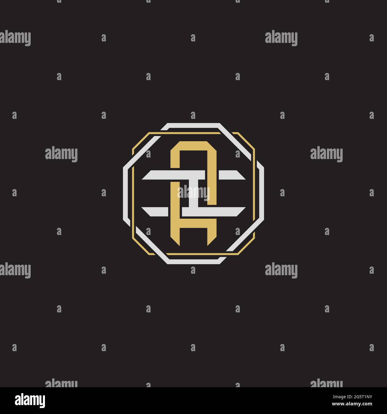 Initial letter overlapping interlock logo monogram line art style isolated on black background template Stock Vector