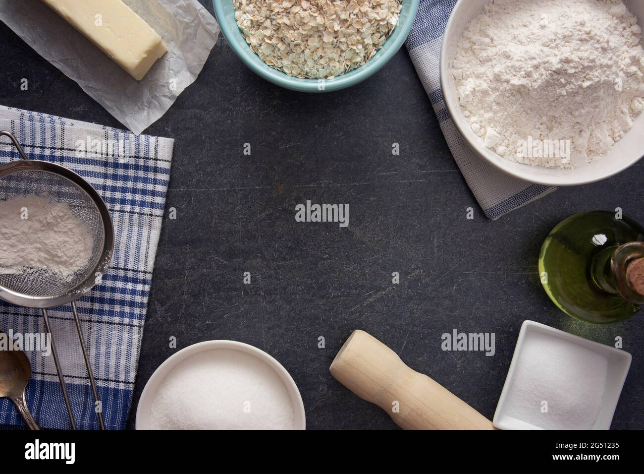 Baking Background on a Dark Slate Tabletop Stock Photo - Alamy