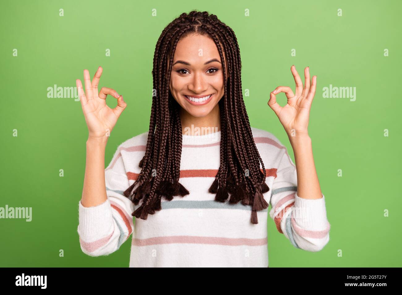 Photo of young afro girl happy positive smile show okay great promo ...
