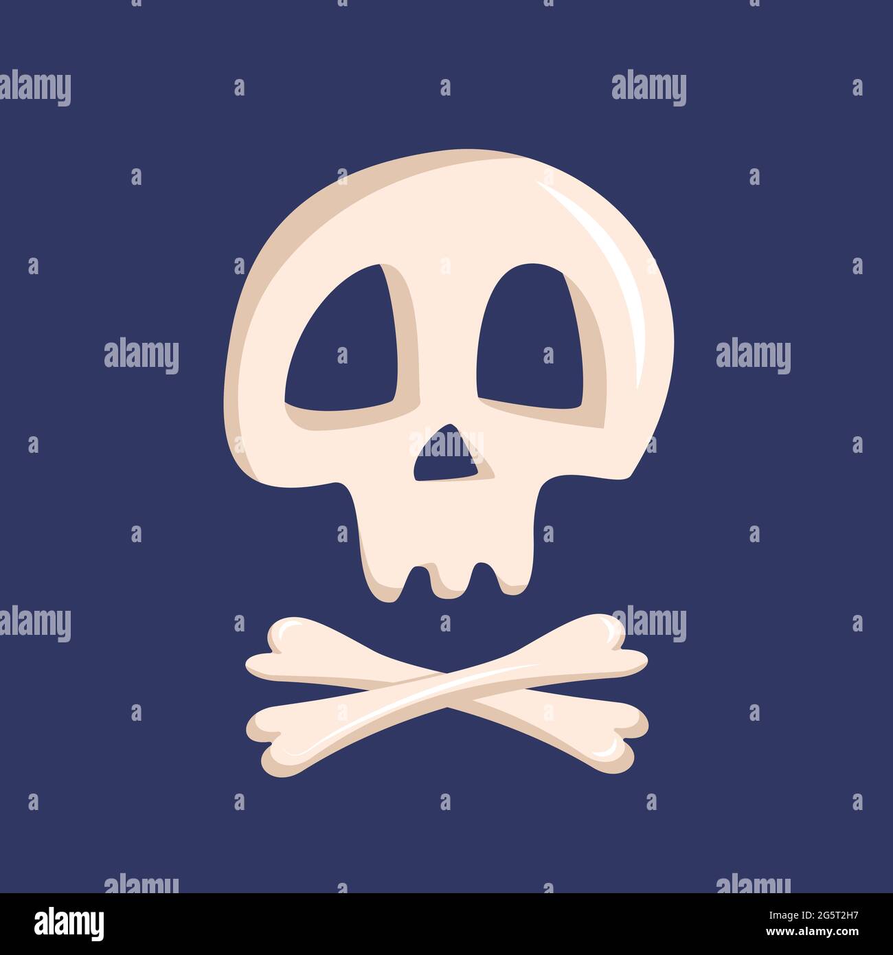 White skull and crossbones icon on a blue background Stock Vector