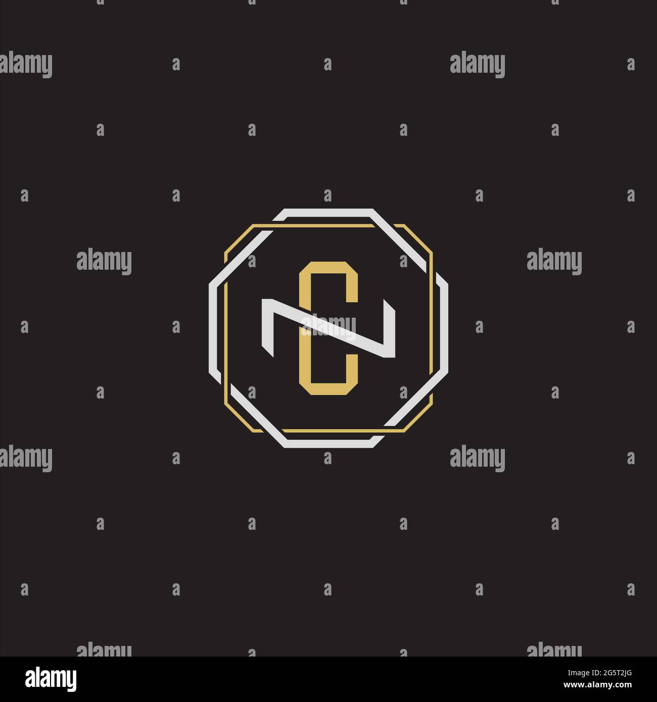 Initial letter overlapping interlock logo monogram line art style isolated on black background template Stock Vector
