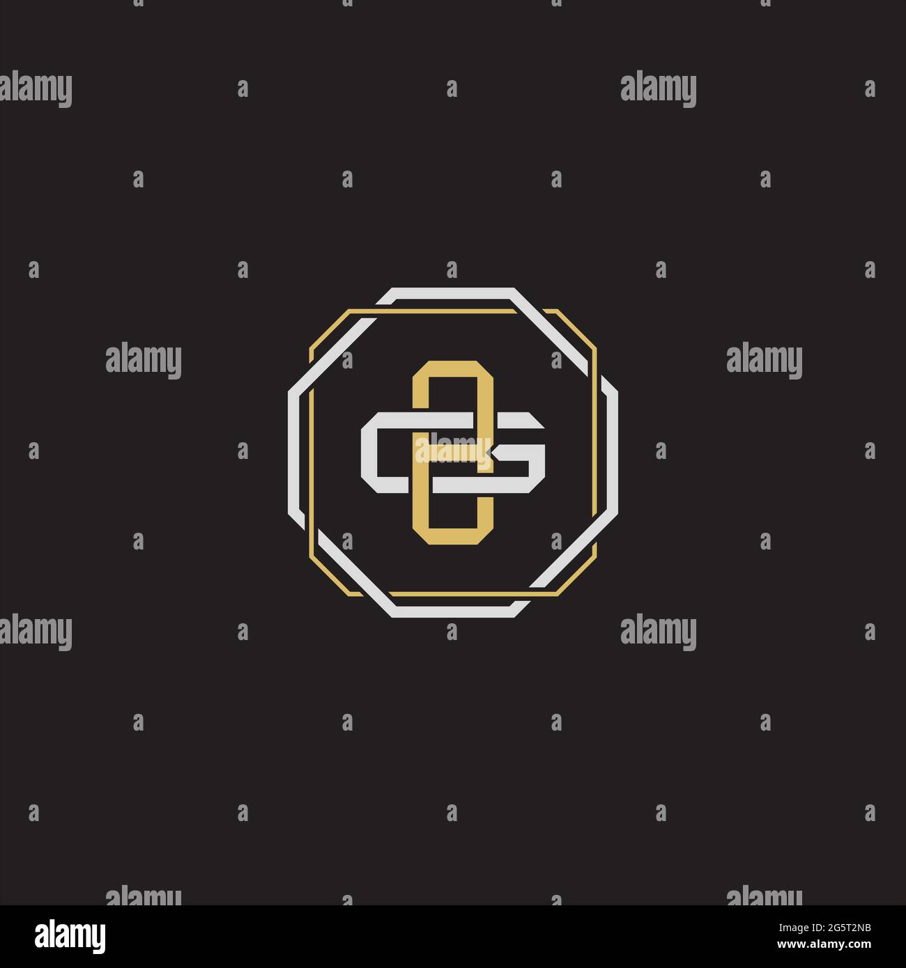 Initial letter overlapping interlock logo monogram line art style isolated on black background template Stock Vector