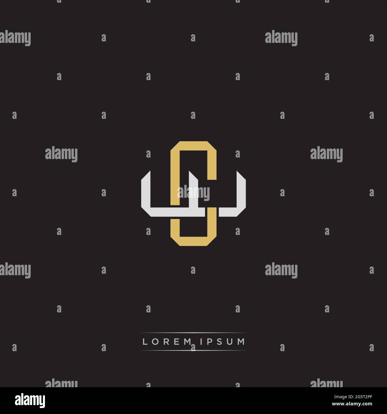 Initial letter overlapping interlock logo monogram line art style isolated on black background template Stock Vector