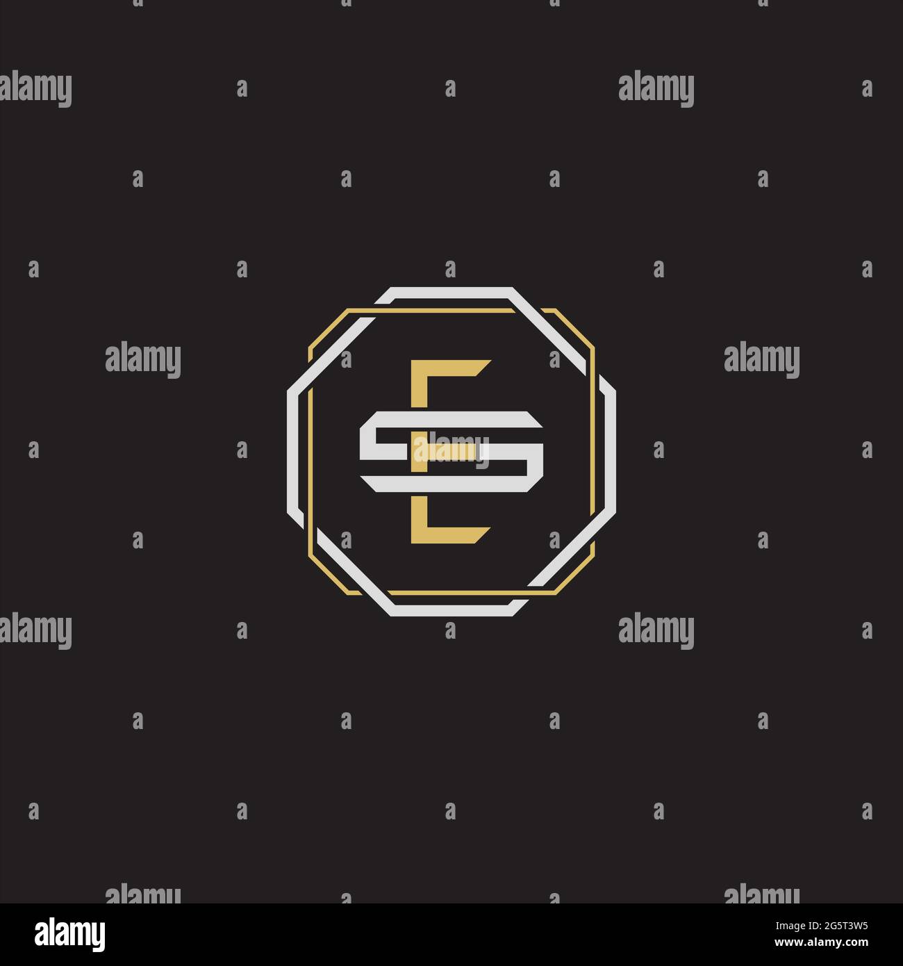 Initial letter overlapping interlock logo monogram line art style isolated on black background template Stock Vector