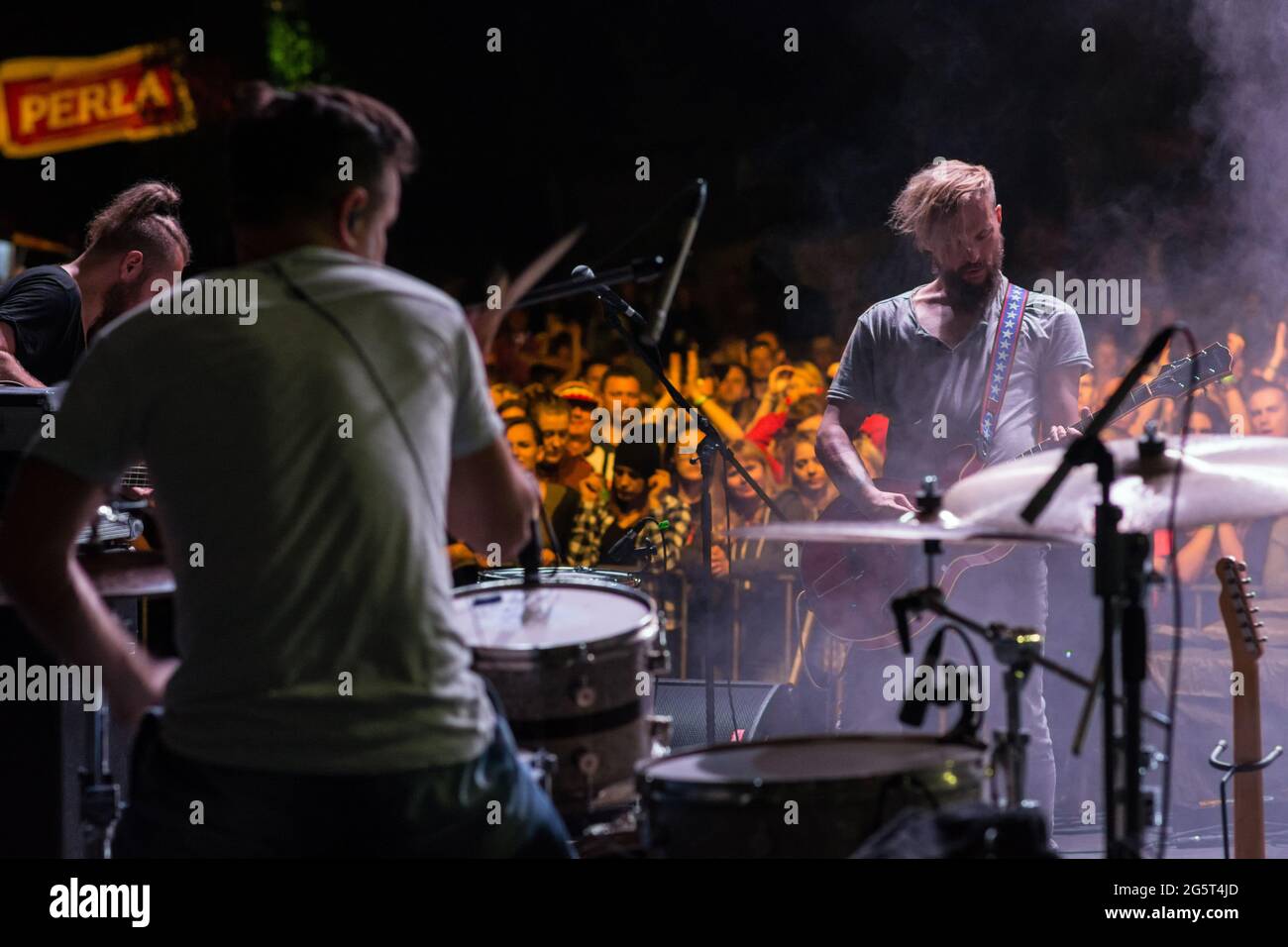 Kazimierz Dolny, Poland - July 8, 2016: Organek (Tomasz Organek) concert during summer music and lifestyle festival Kazimiernikejszyn Stock Photo