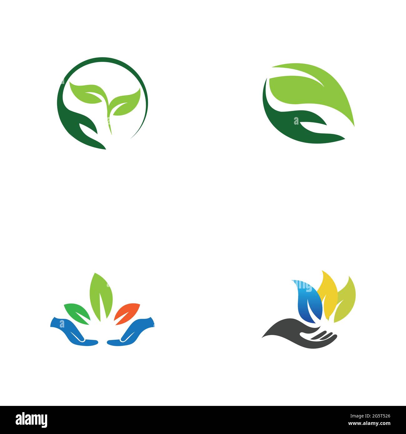 creative hand and leaf logo vector illustration design template Stock Vector