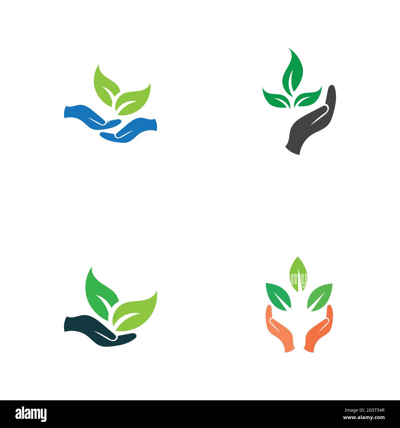 creative hand and leaf logo vector illustration design template Stock Vector