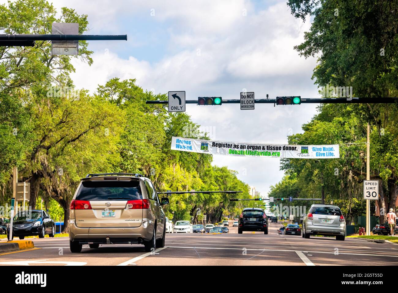 Gainesville, USA April 27, 2018 Road street in downtown Florida city