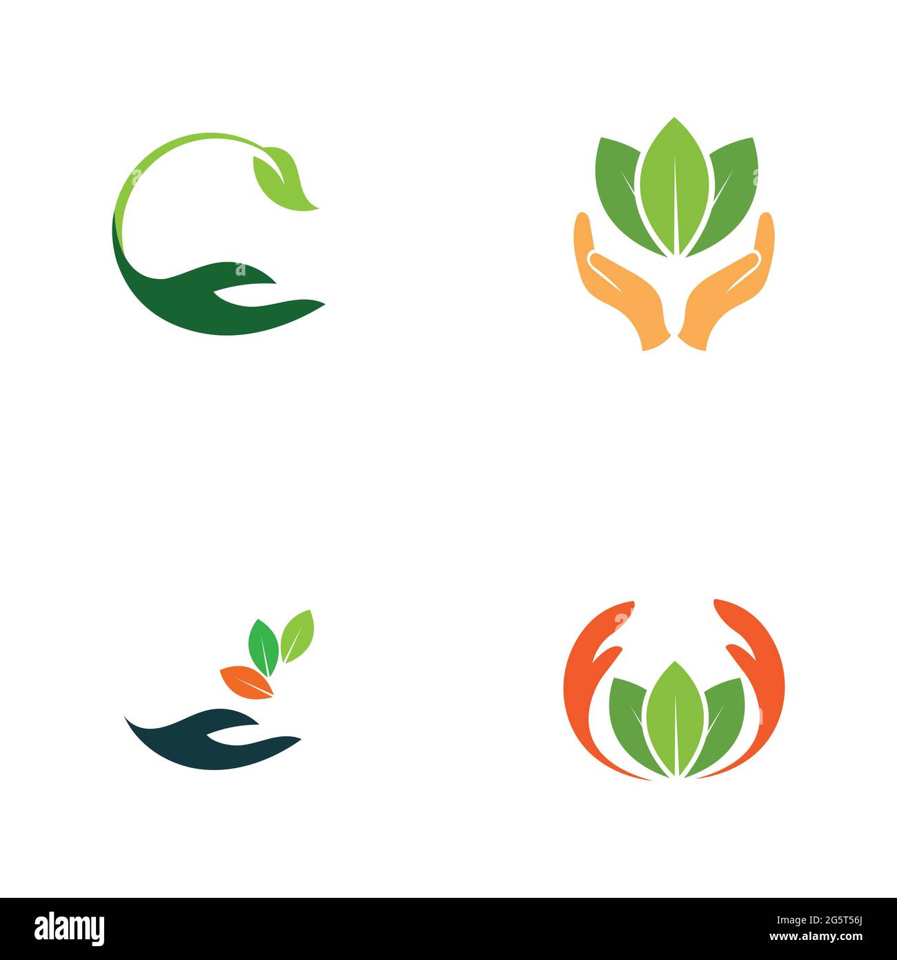 creative hand and leaf logo vector illustration design template Stock Vector