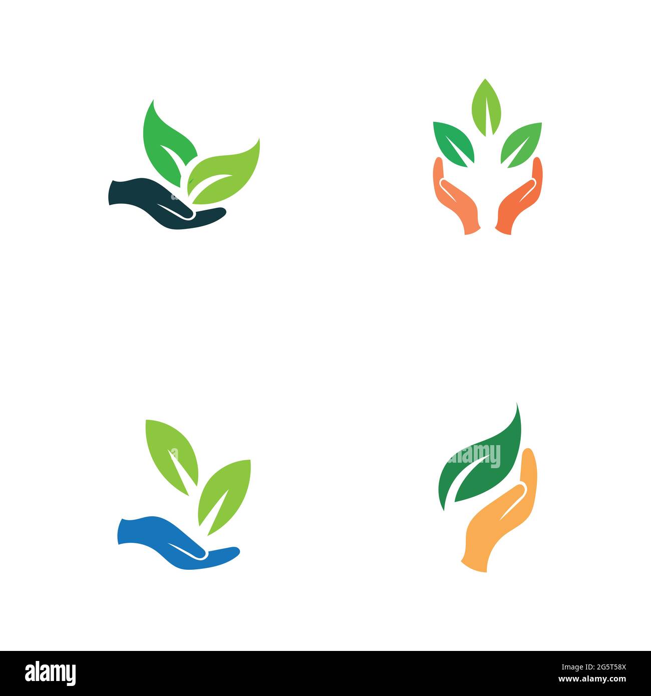 creative hand and leaf logo vector illustration design template Stock Vector