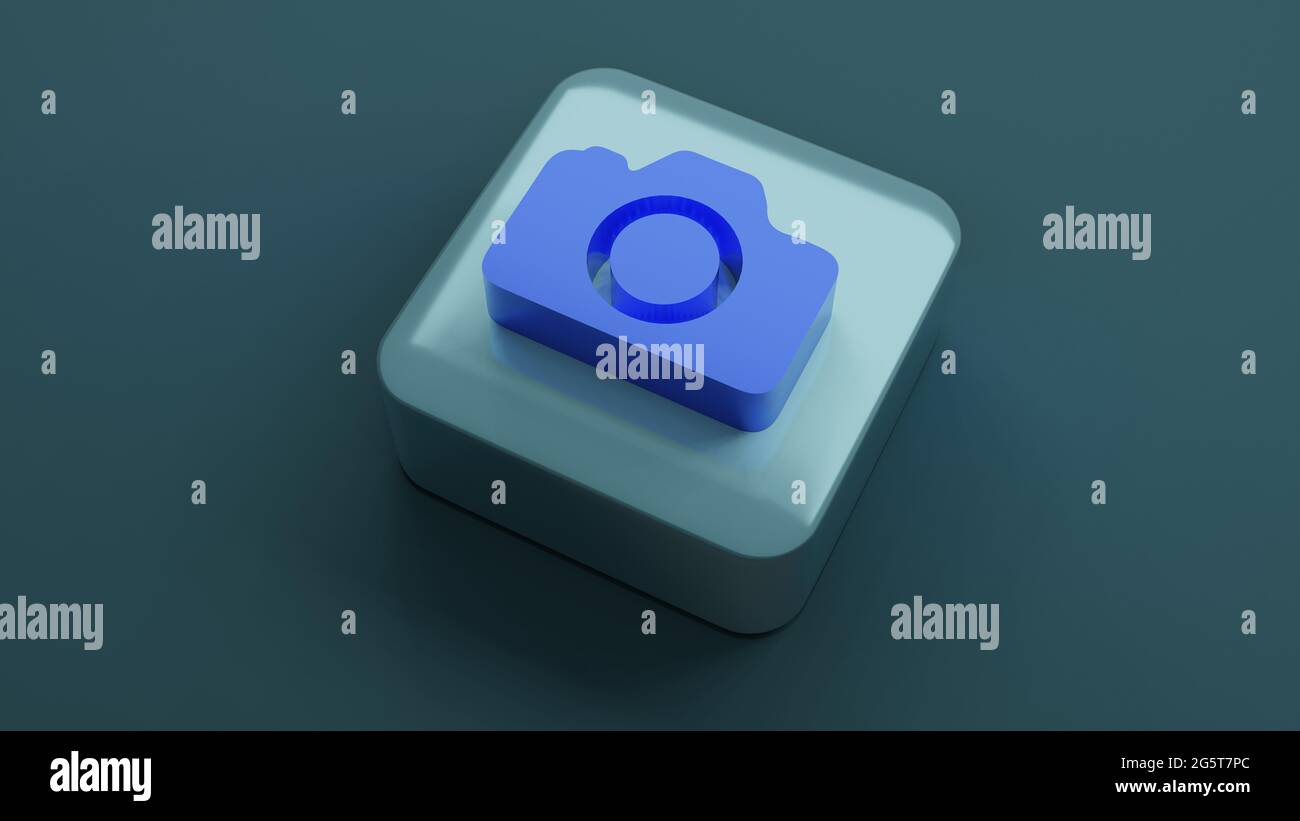 camera icon on square shape , 3d rendering Stock Photo - Alamy