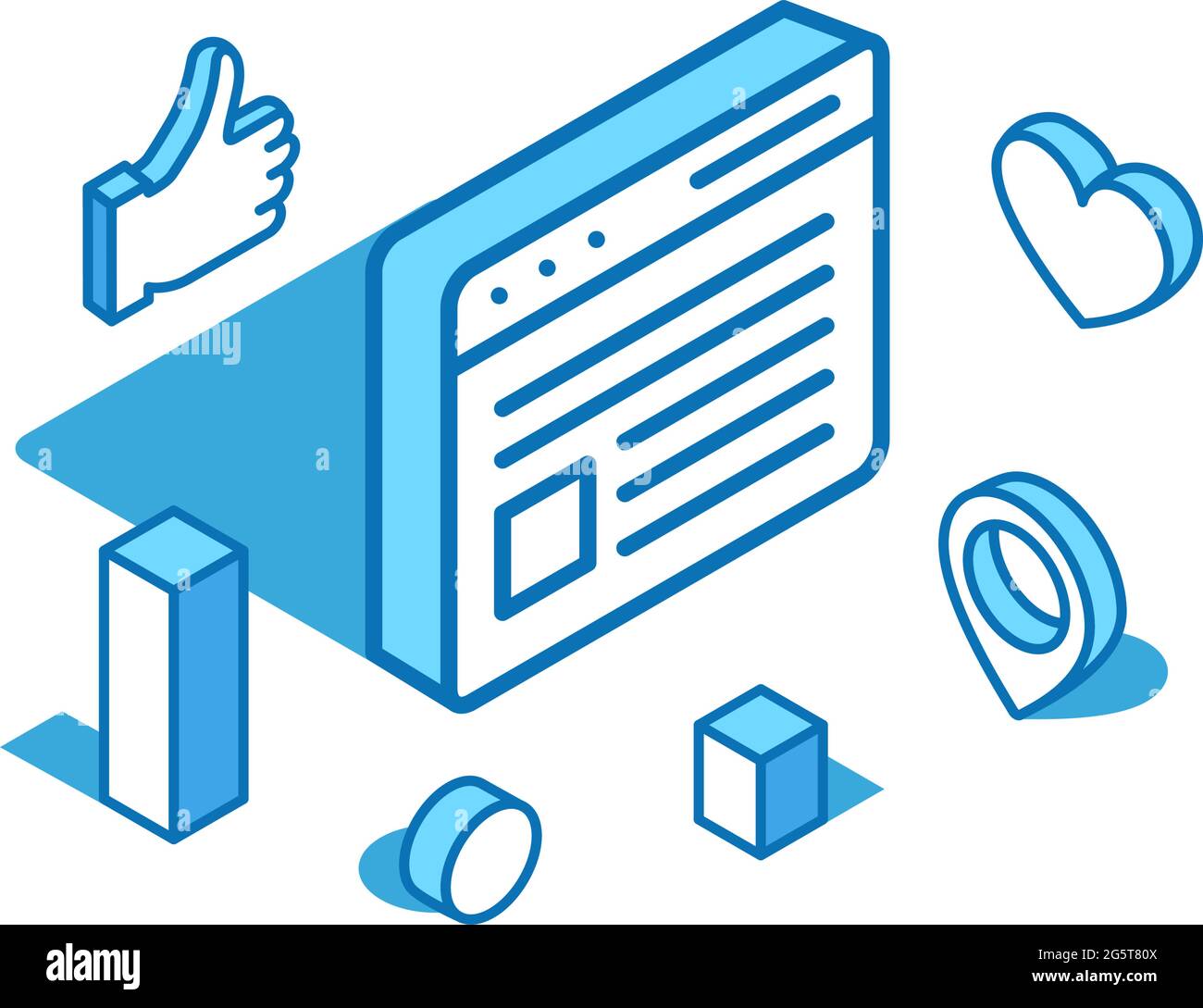 Web page isometric line illustration. Social networks, best advertising, feedback 3D banner template. Stock Vector