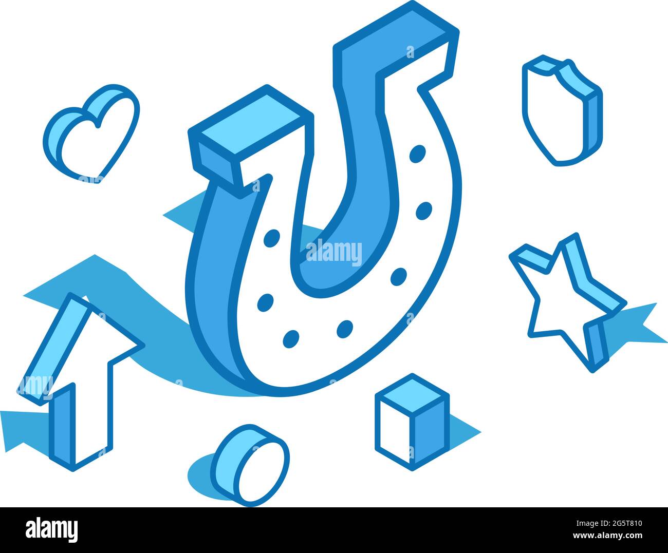 Horseshoe isometric line illustration. Luck, fortune 3D banner template