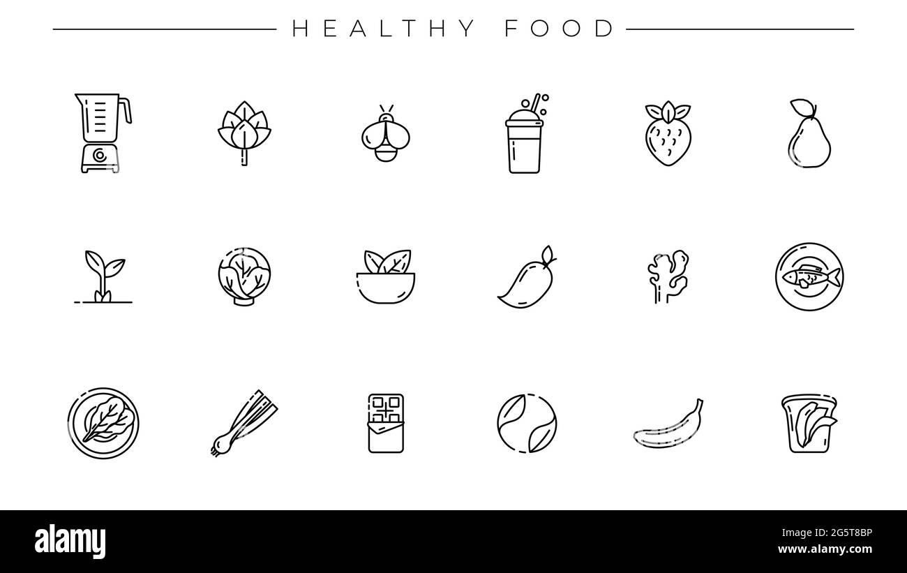 Healthy Food concept line style vector icons set Stock Vector Image ...