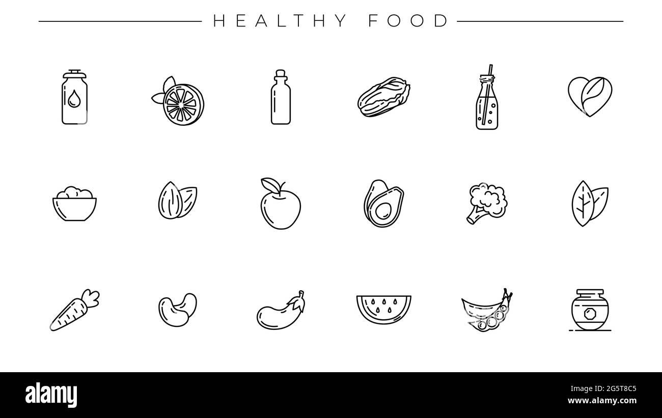 Healthy Food concept line style vector icons set Stock Vector Image ...