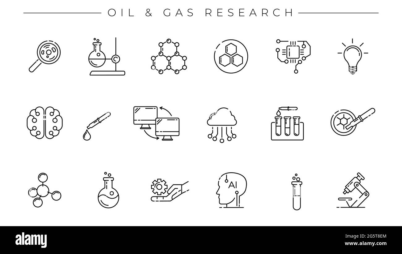 Oil and Gas Research concept line style vector icons set Stock Vector ...
