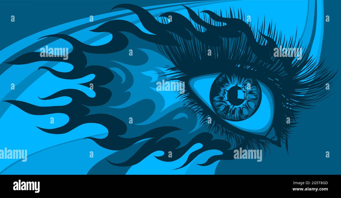 woman eye with fire and flames vector illustration Stock Vector