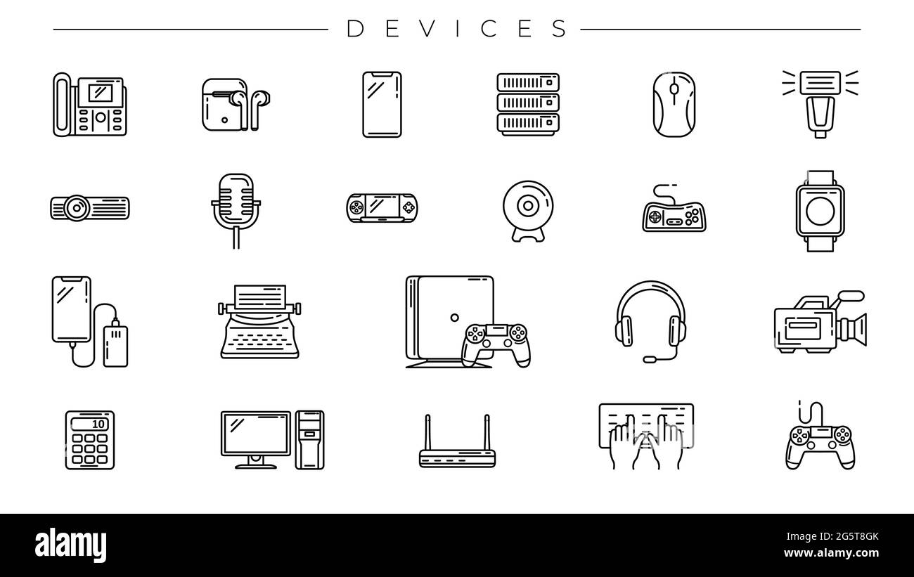 Devices concept line style vector icons set. Stock Vector