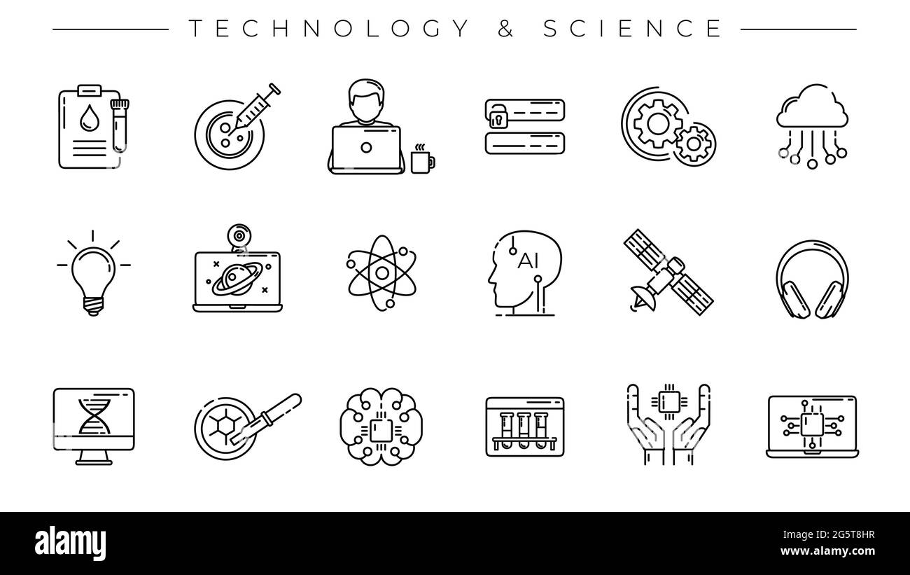 Technology and Science concept line style vector icons set Stock Vector ...