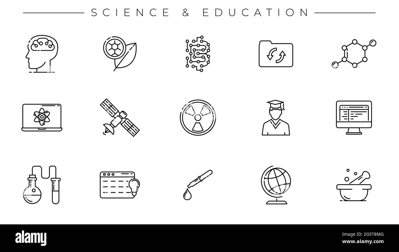 Science and Education concept line style vector icons set. Stock Vector