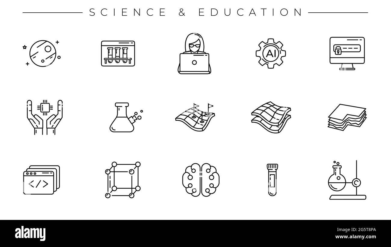 Science and Education concept line style vector icons set. Stock Vector
