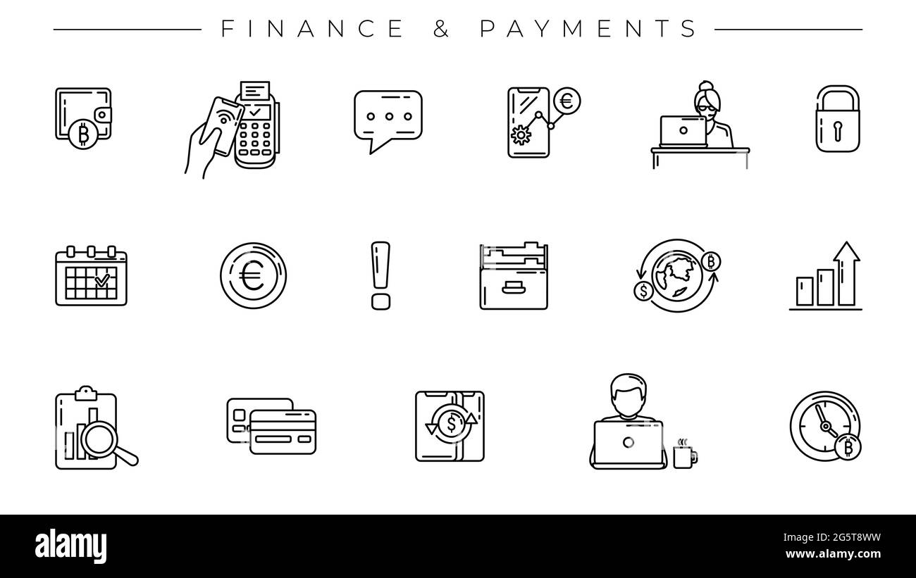 Finance and Payments concept line style vector icons set Stock Vector ...