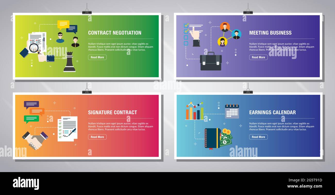 Web banners template in vector with icons of contract negotitation