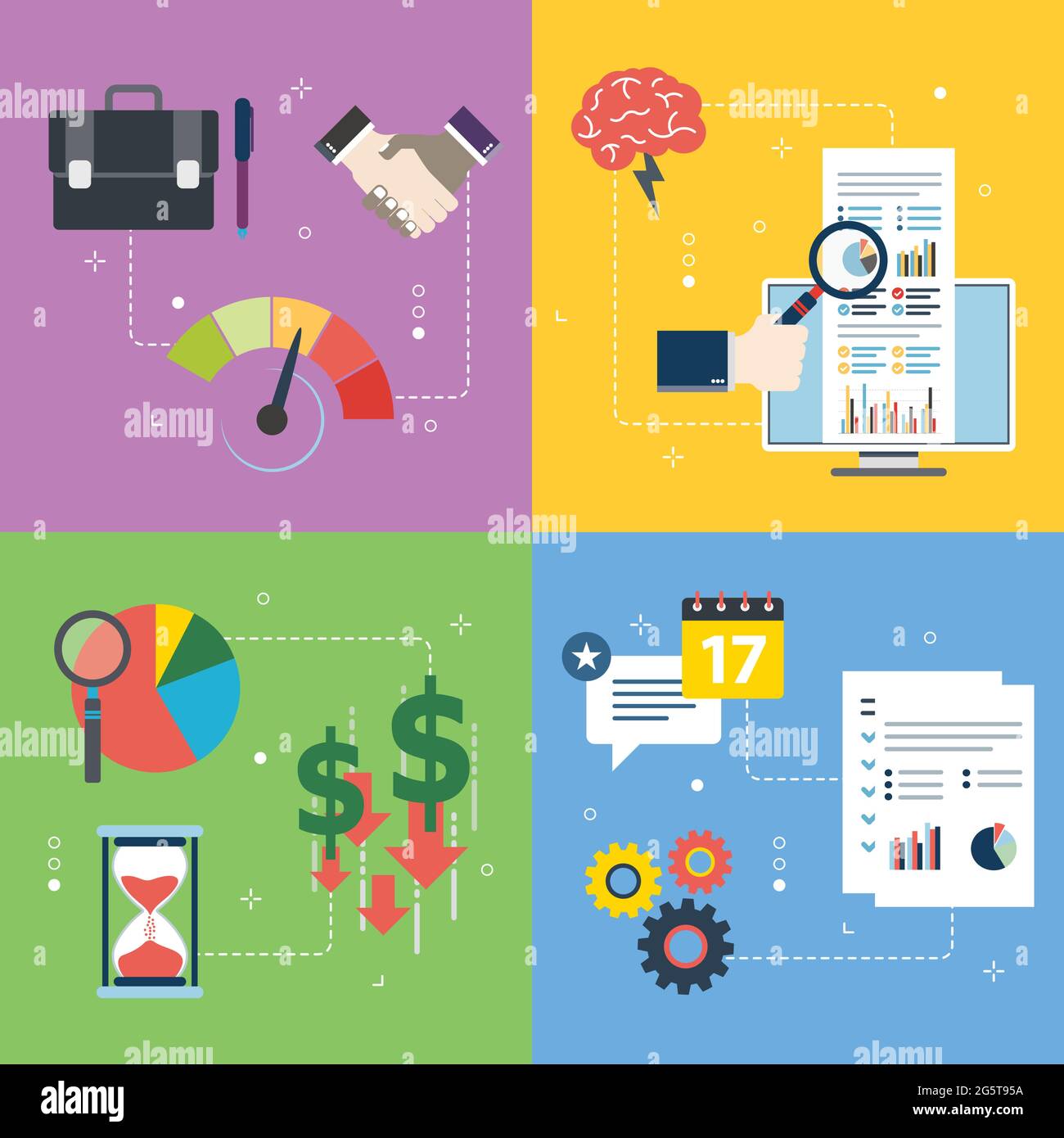 Investment, risk, performance, business, finance and opportunity icons