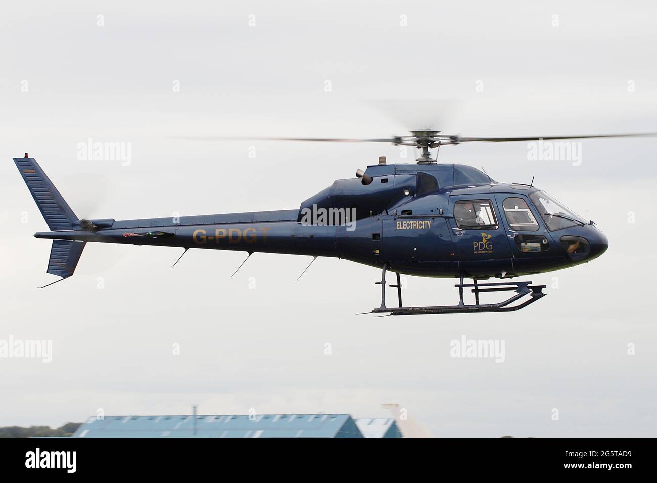 G-PDGT, a Eurocopter AS.355F2 Ecureuil 2 operated by PDG Helicopters, at Prestwick International Airport, in Ayrshire, Scotland. Stock Photo