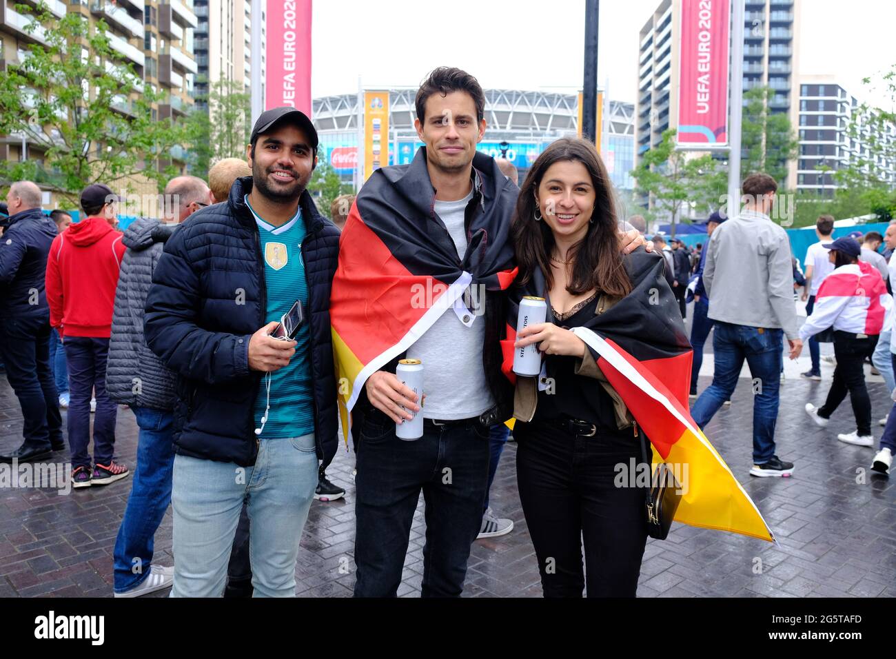 German supporters outside Wembley Stadium before Euro 2020 match against England. Stock Photo