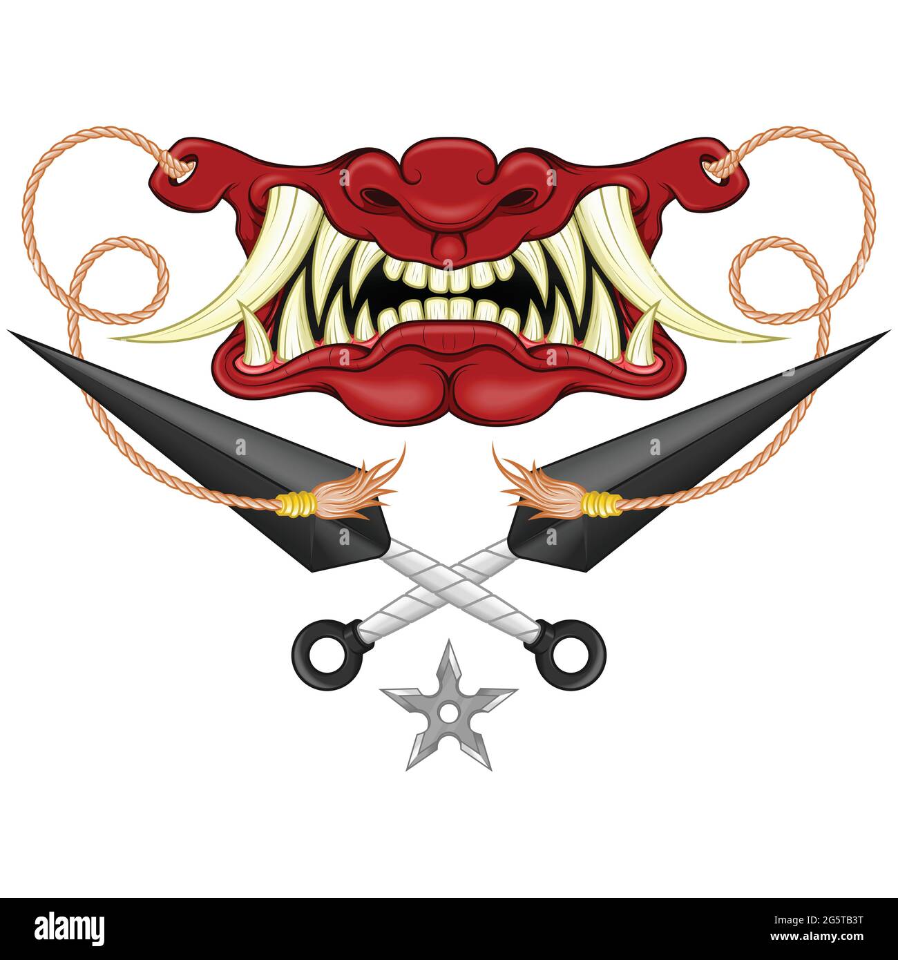 Vector design of japanese hannya mask with kunay, hannya mask from japanese folklore Stock Vector