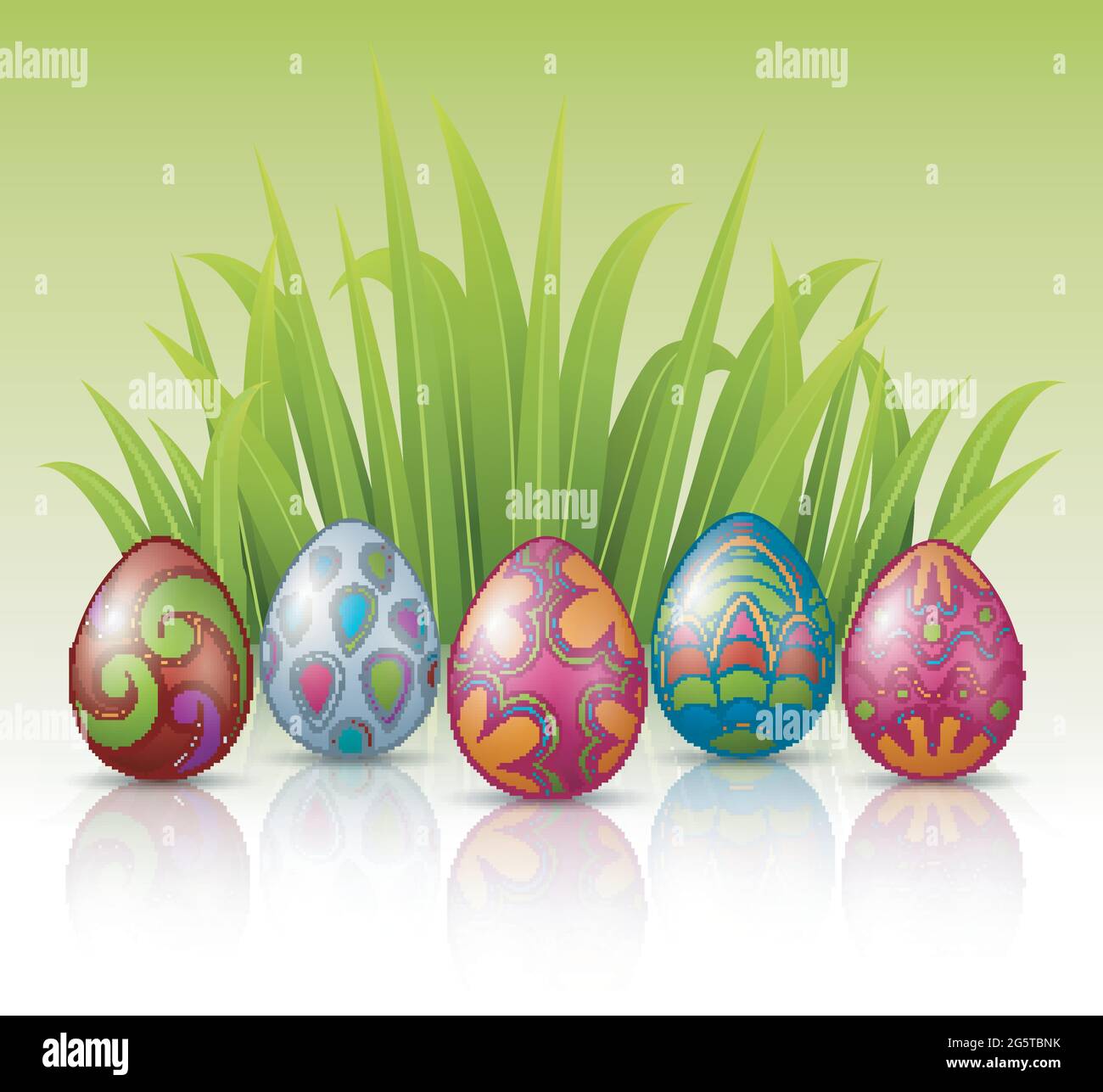Decorated Easter eggs with green grass background Stock Vector Image ...