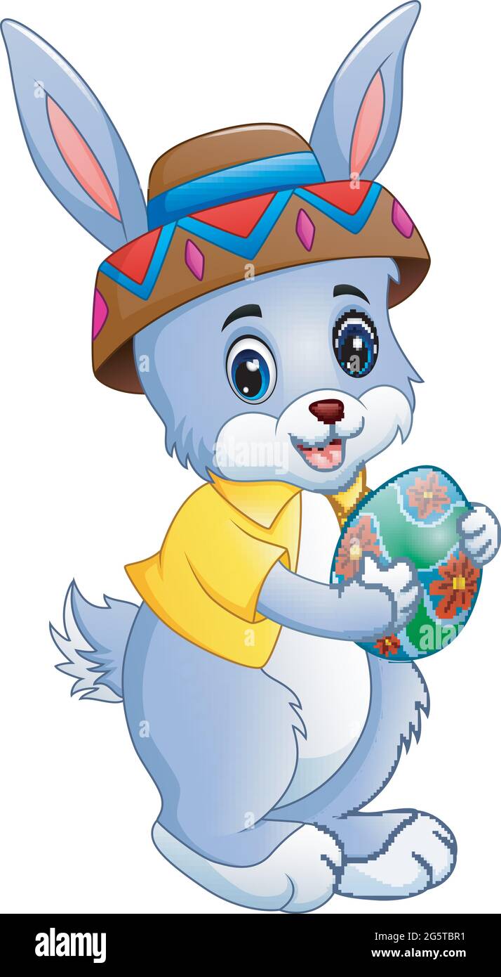 Cute rabbit cartoon holding easter egg Stock Vector