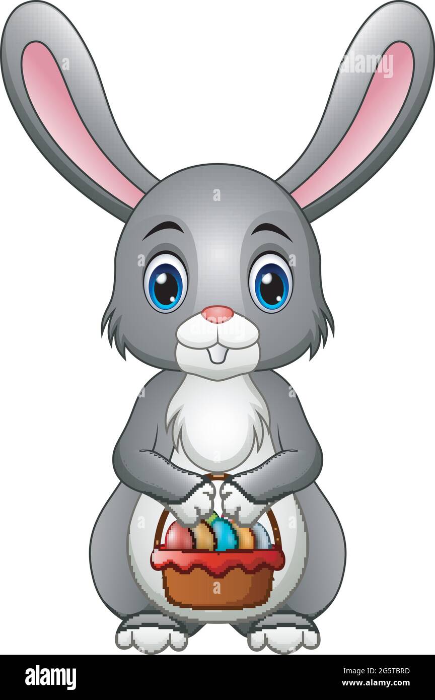 Cute Cartoon Rabbit Holding a Basket with Eggs Stock Vector Image & Art ...