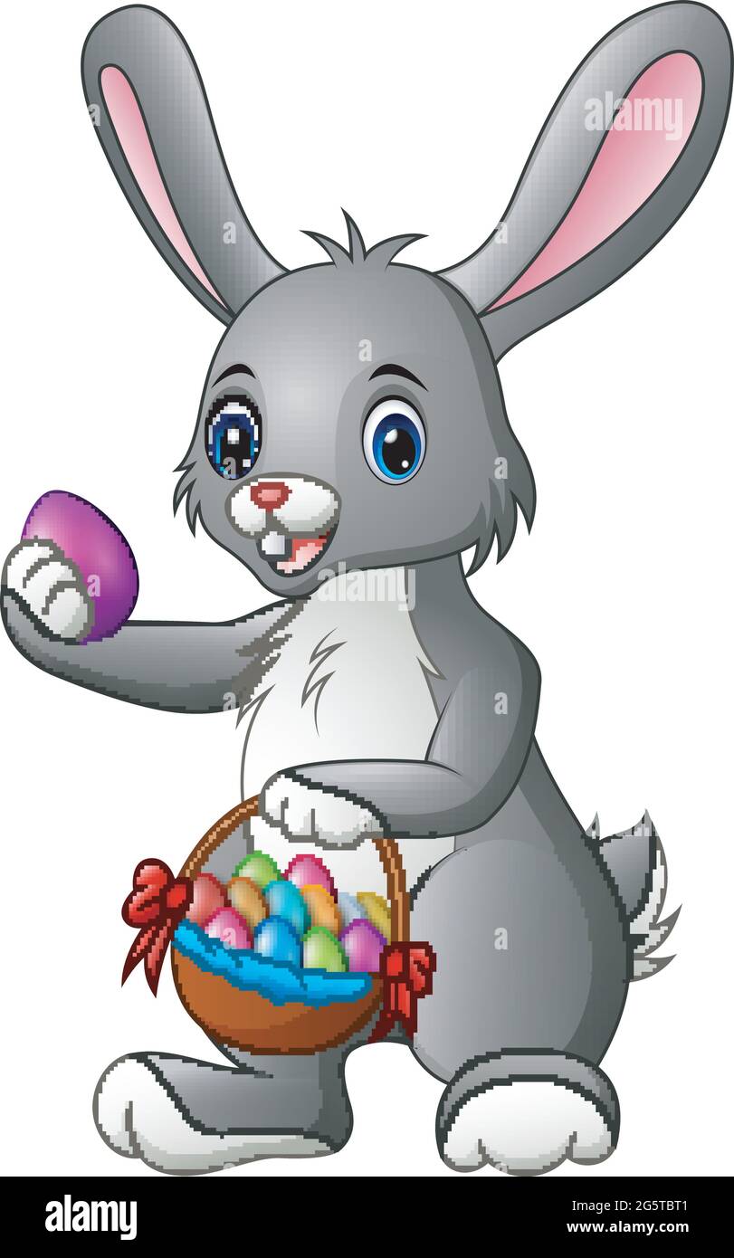 Cute Cartoon Rabbit Holding a Basket with Eggs Stock Vector Image & Art ...