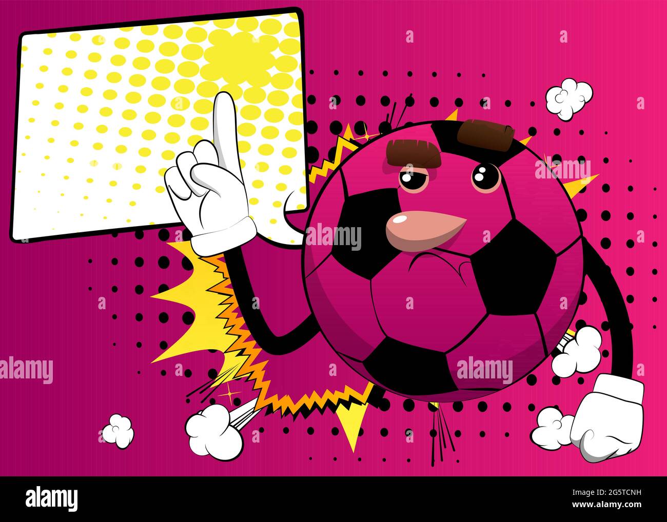 Soccer ball making a point. Traditional football ball as a cartoon