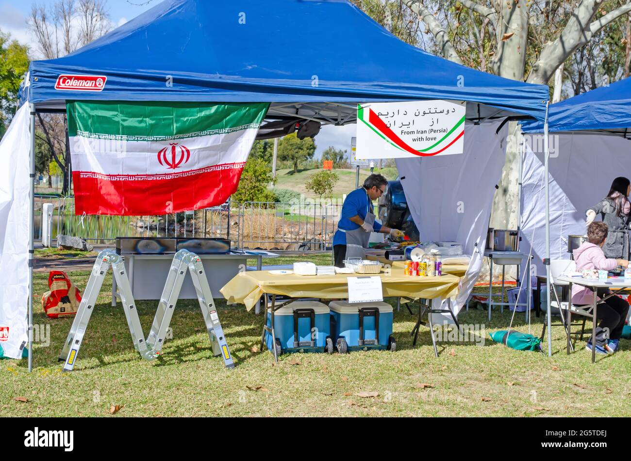 Iranian food stall at muticultural festival.Tamworth Australia. Stock Photo