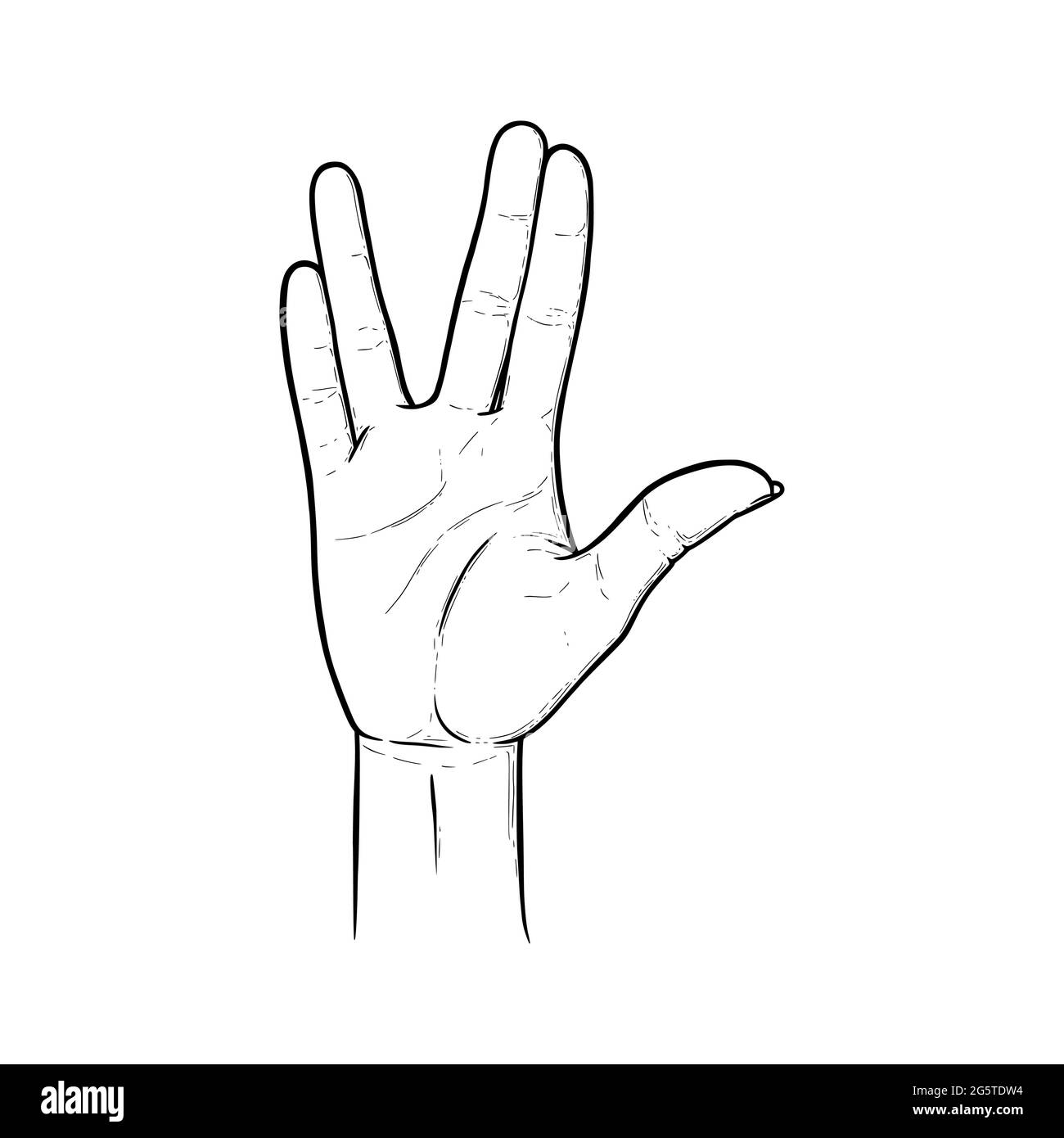 Vulcan greeting and salute gesture. Live long and prosper hand sign. Black vector illustration isolated in white background Stock Vector