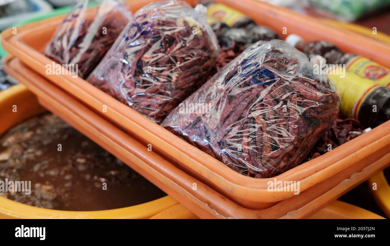 Chili Peppers Klong Toey Market Wholesale Wet Market Bangkok Thailand largest food distribution center in Southeast Asia Stock Photo