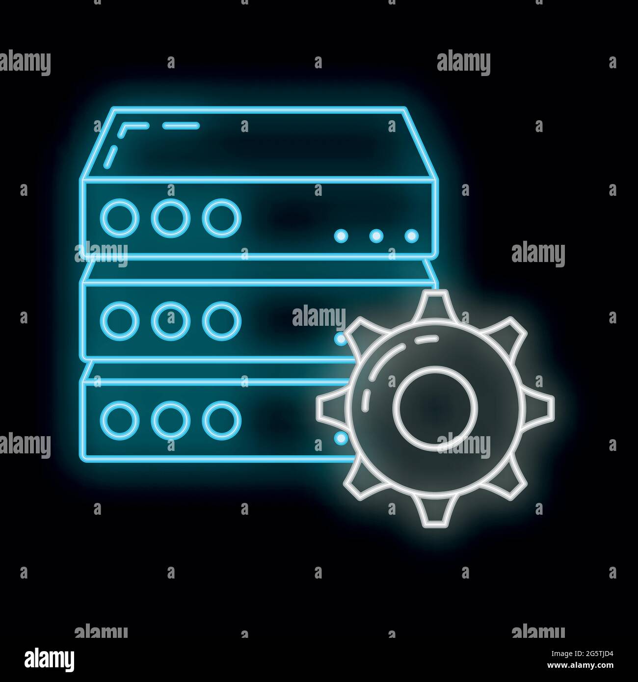 Remote computer server data cloud icon glow neon style, protect ...