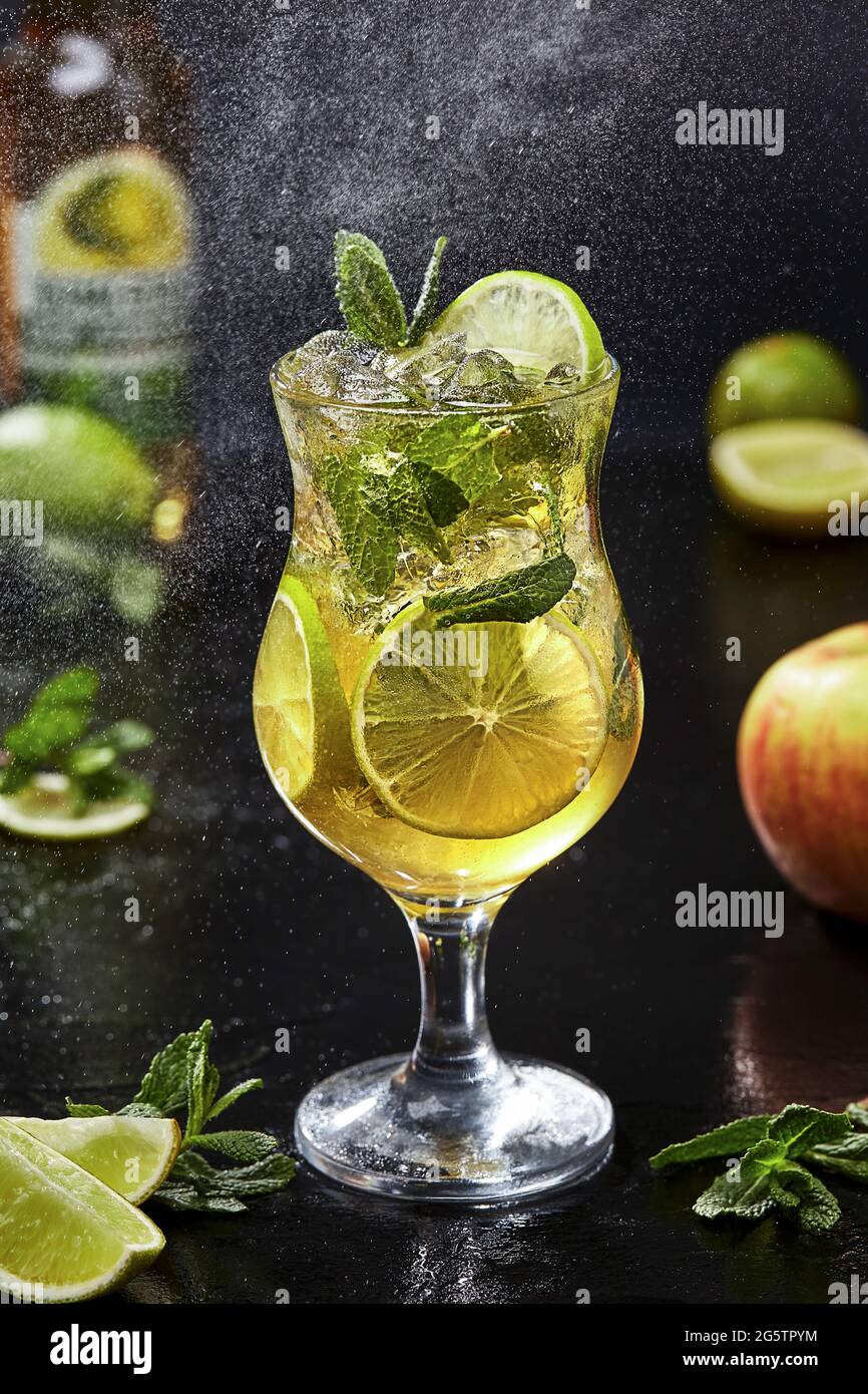 Low alcohol cocktail with apple cider, lime and mint Stock Photo Alamy