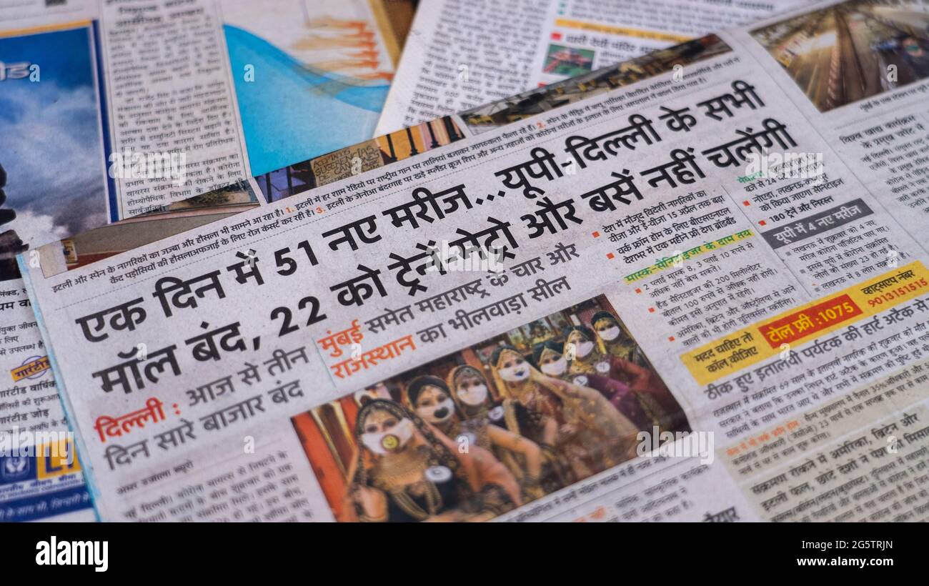 Dehradun Uttarakhand India June 28 21 Hindi Coronavirus Covid 19 News Headline In Newspaper Of India Headlines Of The Month March April Stock Photo Alamy