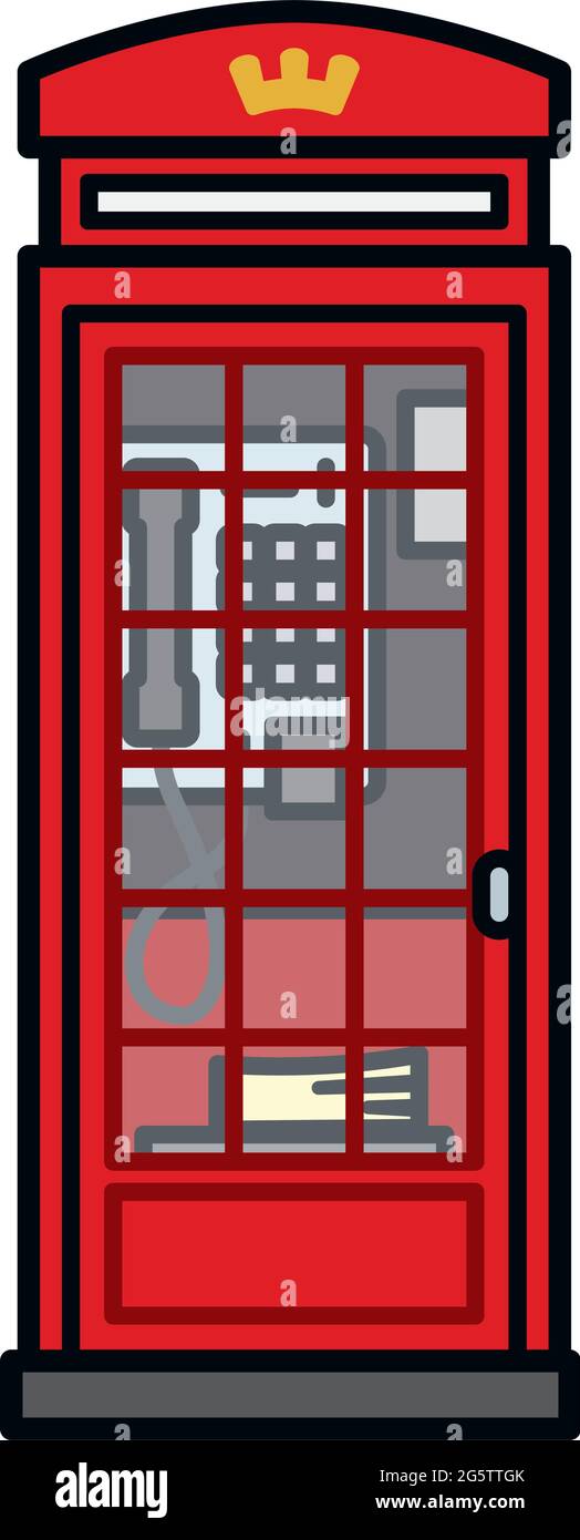 Red vintage London telephone box isolated vector illustration. Telecommunication and travel symbol. Stock Vector